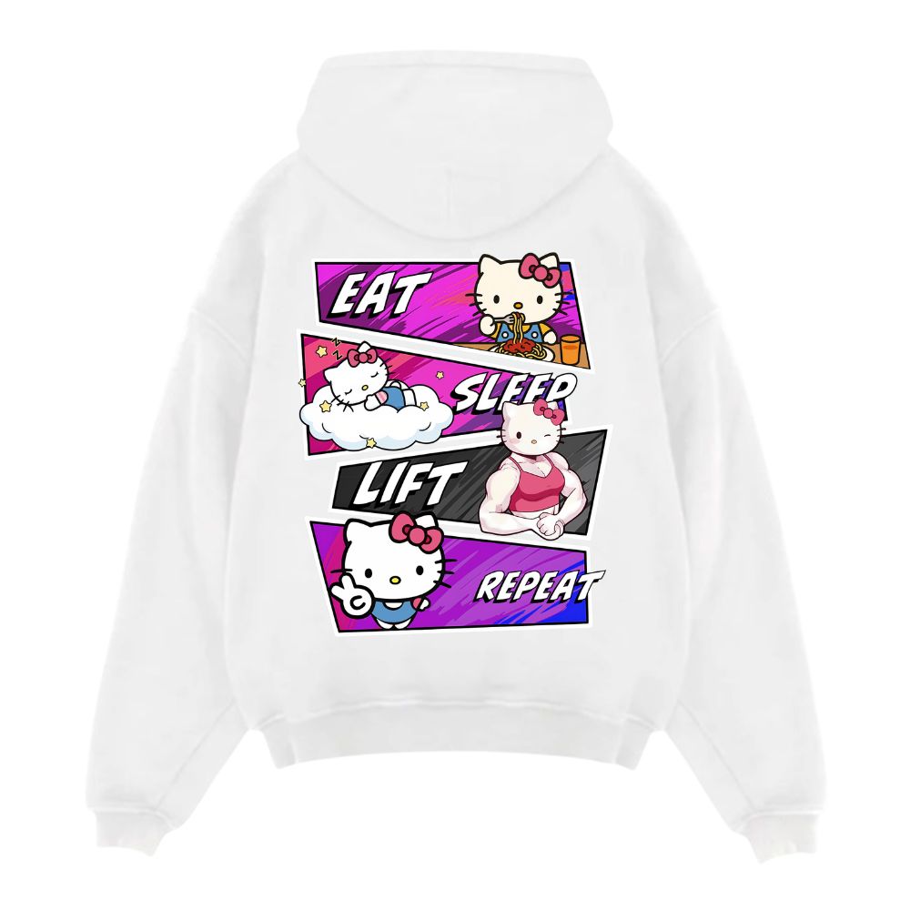 Eat Sleep Lift Repeat Hello Kitty Oversize Hoodie