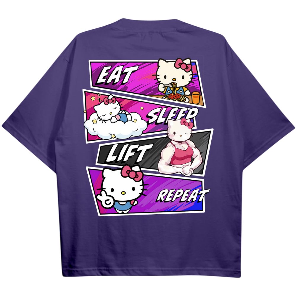 Eat Sleep Lift Repeat Hello Kitty Oversize Shirt