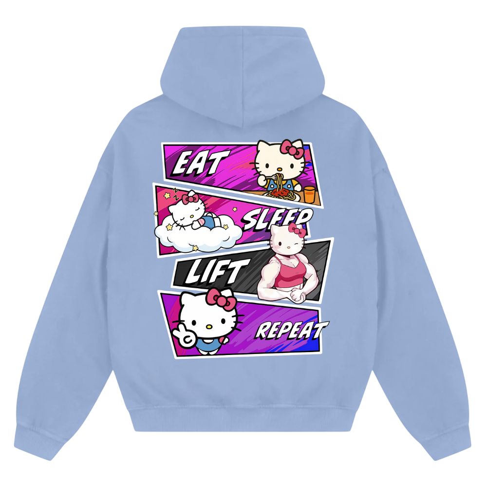 Eat Sleep Lift Repeat Hello Kitty Oversize Zipper Hoodie