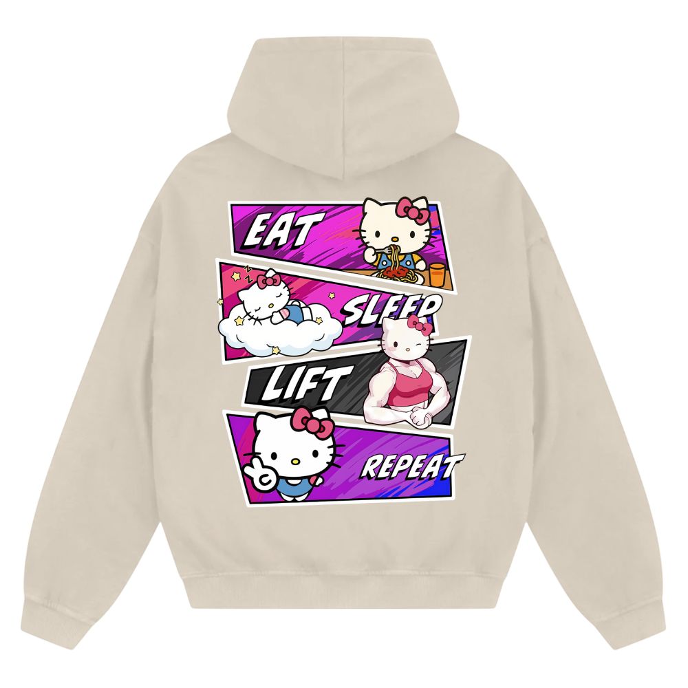 Eat Sleep Lift Repeat Hello Kitty Oversize Zipper Hoodie
