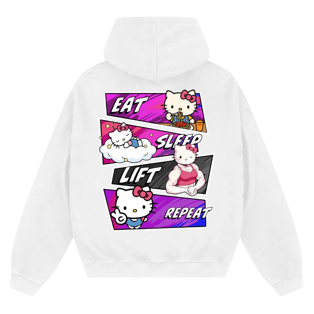 Eat Sleep Lift Repeat Hello Kitty Oversize Zipper Hoodie