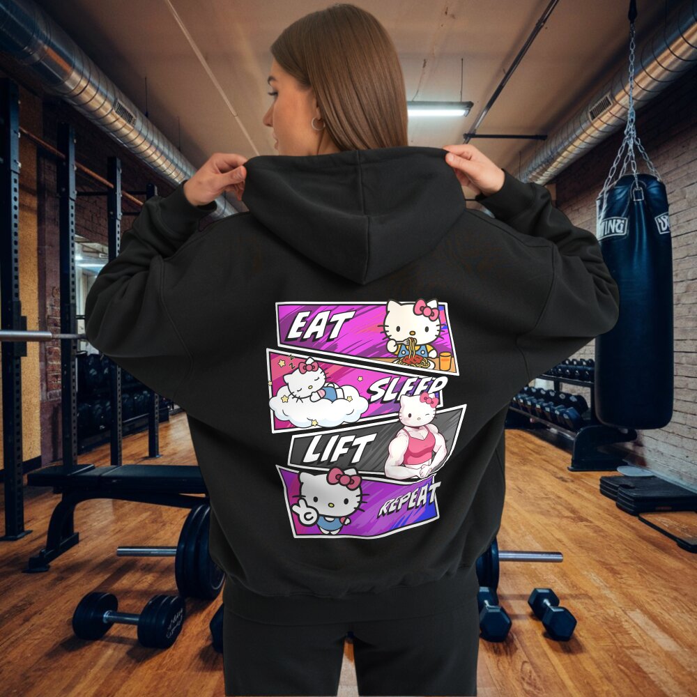 Eat Sleep Lift Repeat Hello Kitty Oversize Hoodie