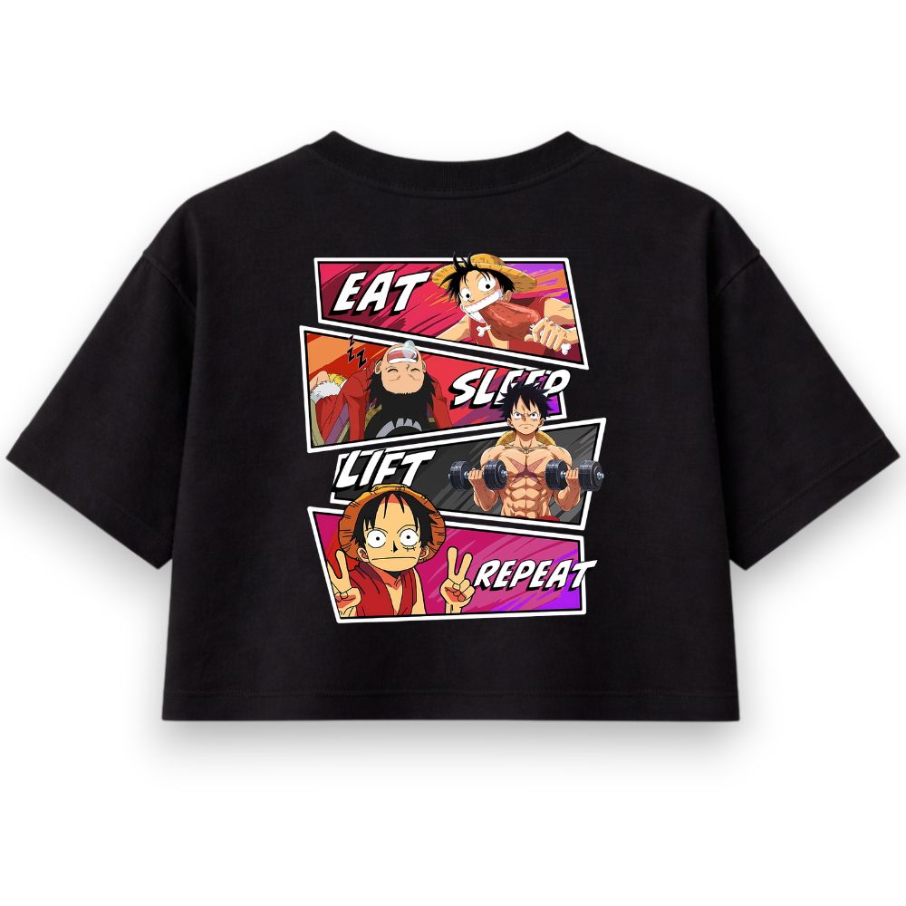 Eat Sleep Lift Repeat Ruffy Oversize Crop Top