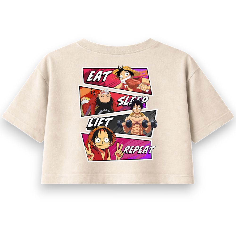 Eat Sleep Lift Repeat Ruffy Oversize Crop Top