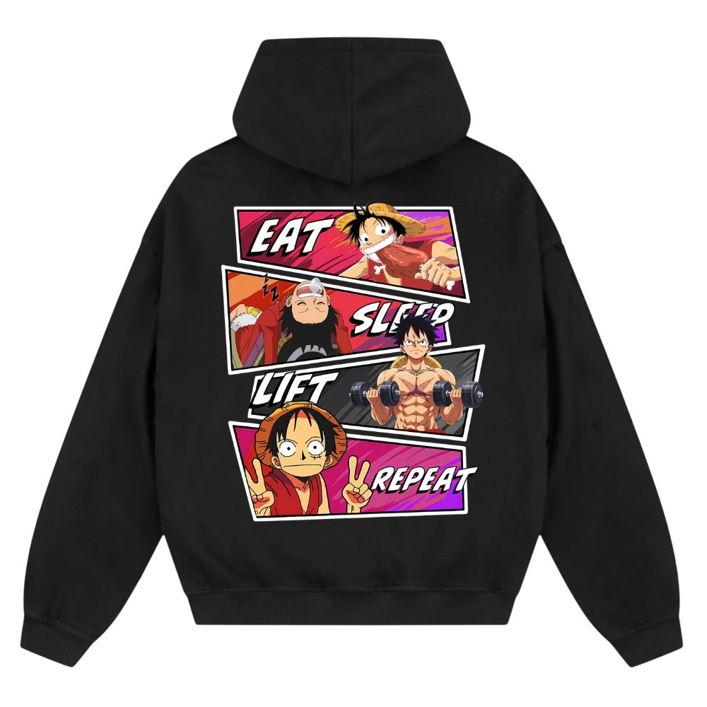 Eat Sleep Lift Repeat Ruffy Oversize Zipper Hoodie
