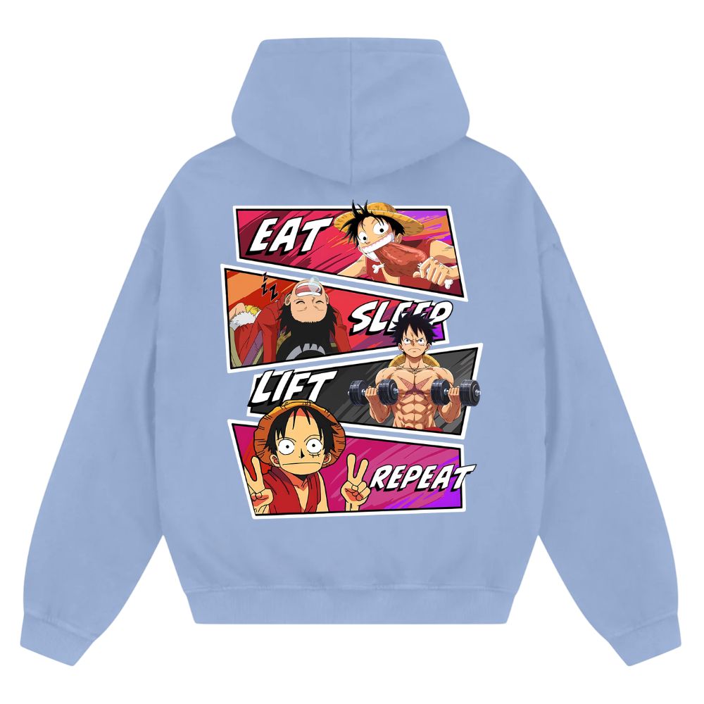 Eat Sleep Lift Repeat Ruffy Oversize Zipper Hoodie