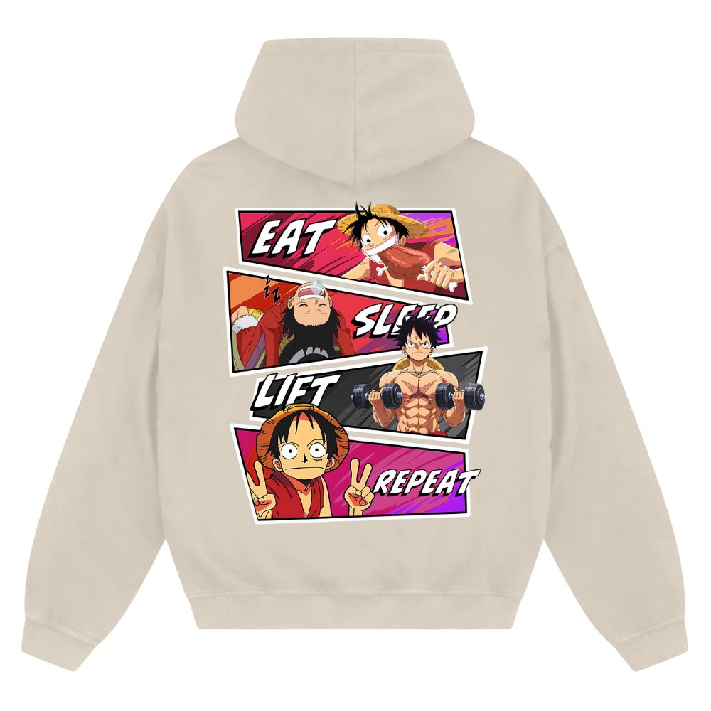 Eat Sleep Lift Repeat Ruffy Oversize Zipper Hoodie