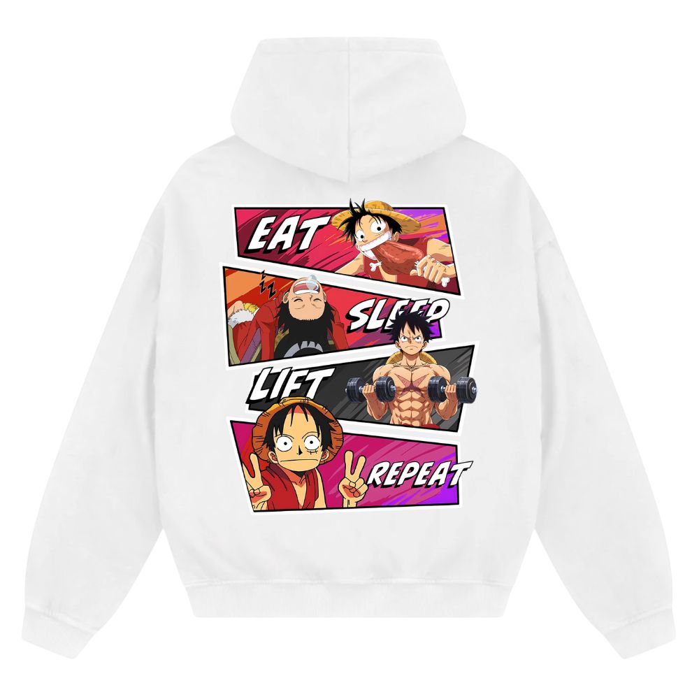 Eat Sleep Lift Repeat Ruffy Oversize Zipper Hoodie