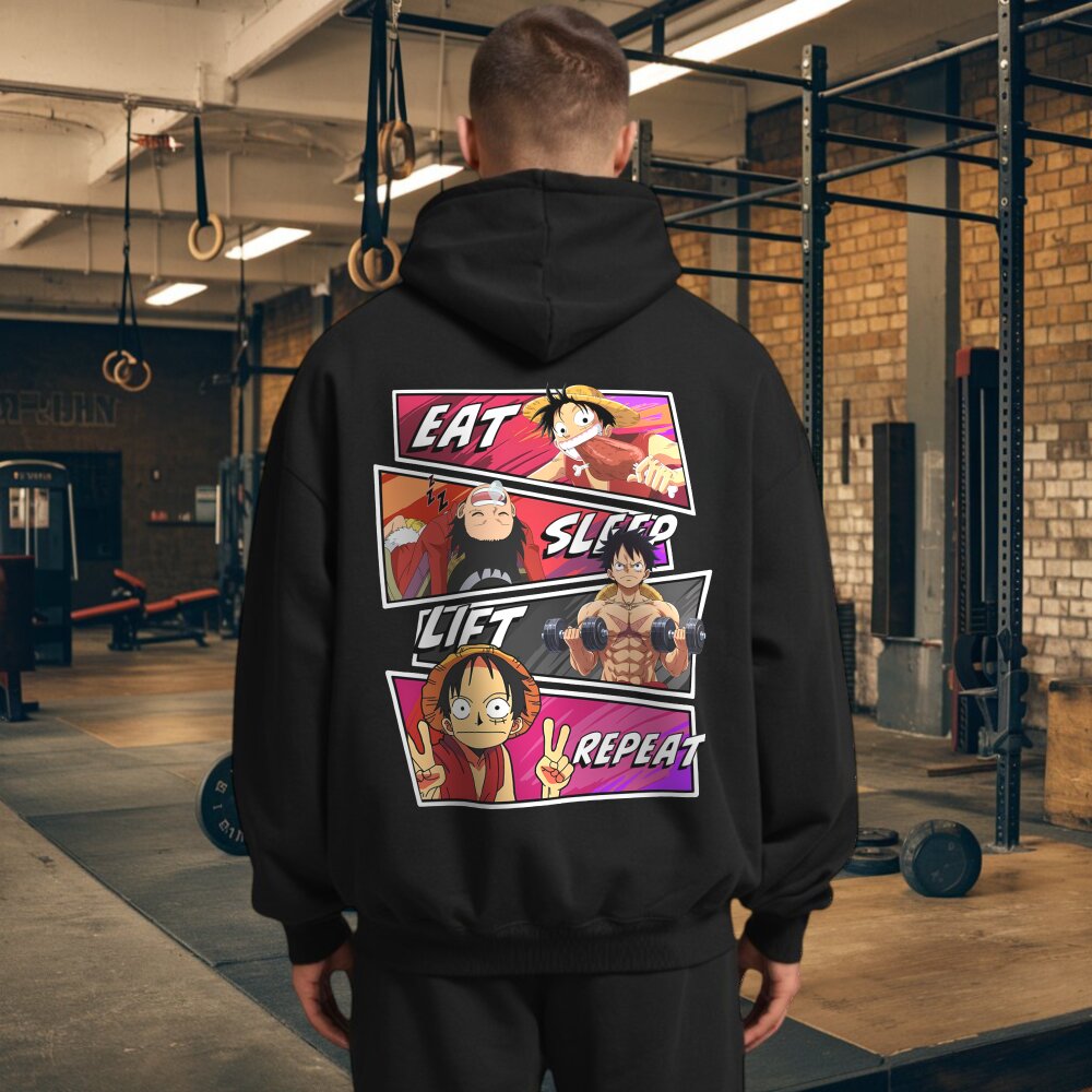 Eat Sleep Lift Repeat Ruffy Oversize Hoodie