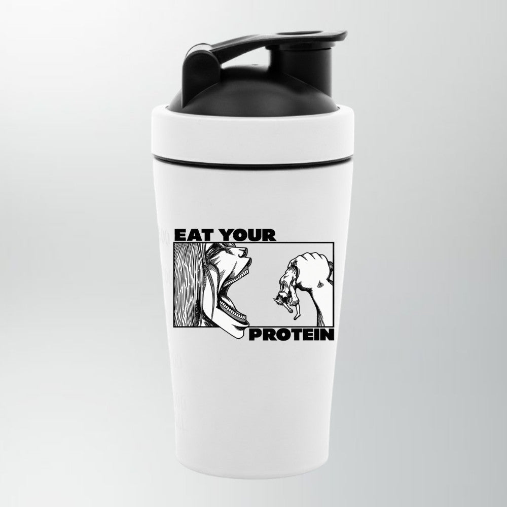 EAT YOUR PROTEIN Edelstahl Shaker Weiß