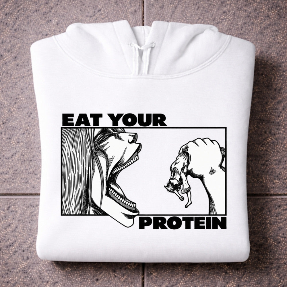 EAT YOUR PROTEIN Oversize Hoodie Weiß
