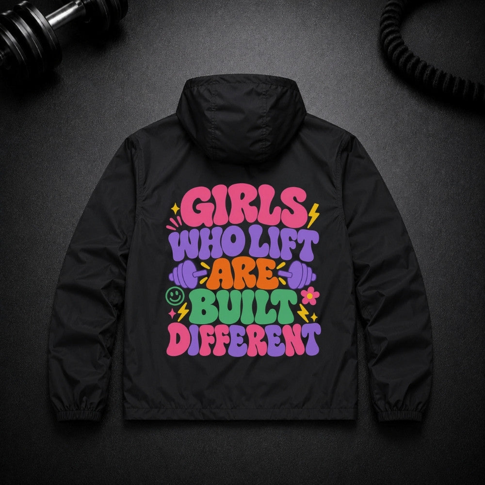 Girls Who Lift Are Built Different Performance Jacke Schwarz