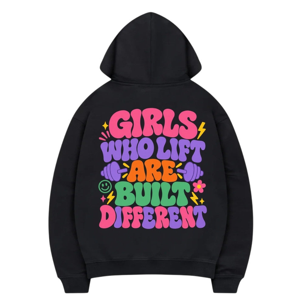 Girls Who Lift Are Built Different Premium Hoodie Schwarz