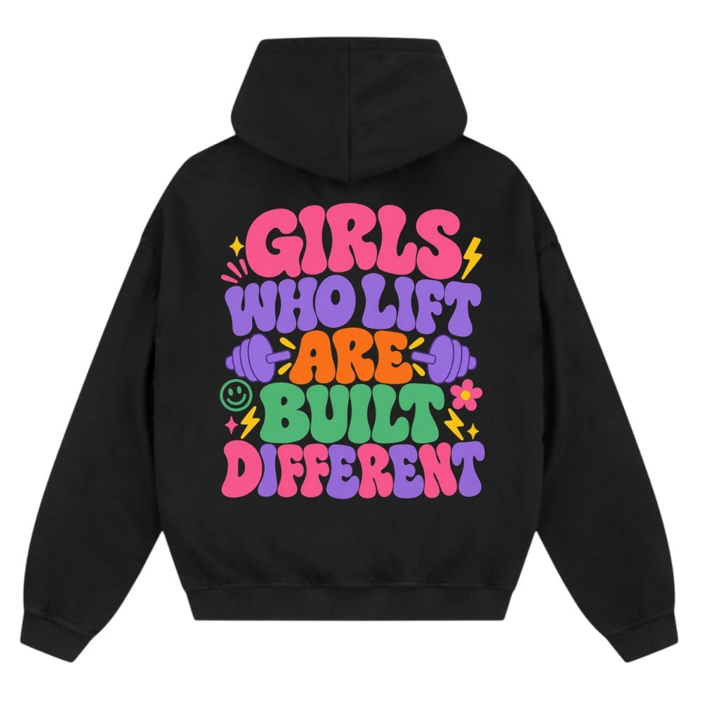 Girls Who Lift Are Built Different Oversize Zipper Hoodie Schwarz
