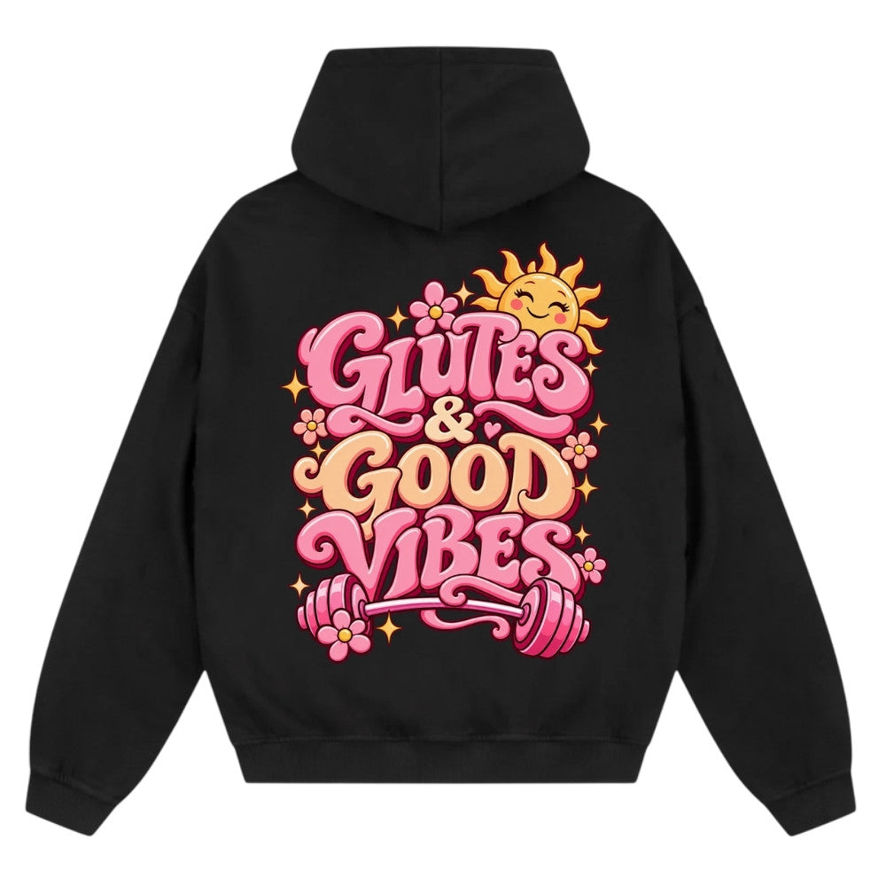 Glutes & Good Vibes Oversize Zipper Hoodie Schwarz Backprint