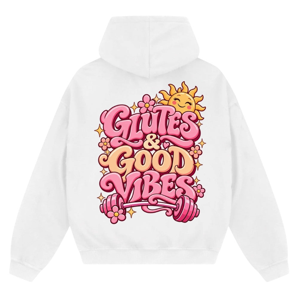Glutes & Good Vibes Oversize Zipper Hoodie Weiß Backprint