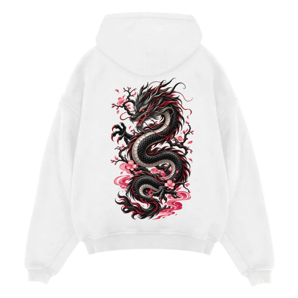 Red Dragon Oversize Hoodie Weiß Backprint