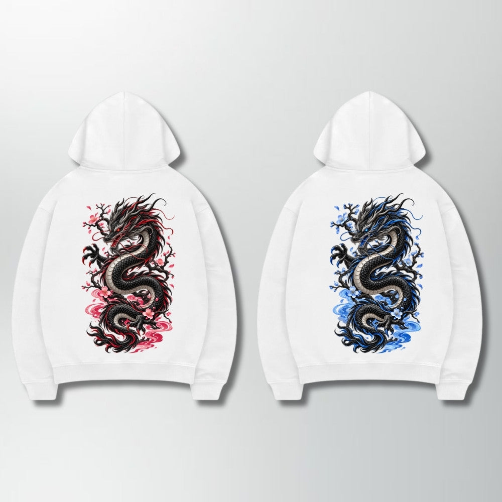 Eternal Dragons Couple Hoodie Weiß Backprint