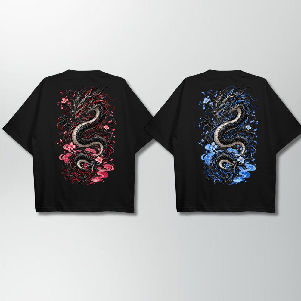Eternal Dragons Couple Shirt Schwarz Backprint
