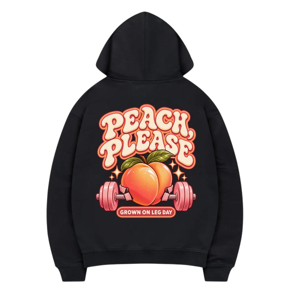Peach Please Premium Hoodie Schwarz Backprint