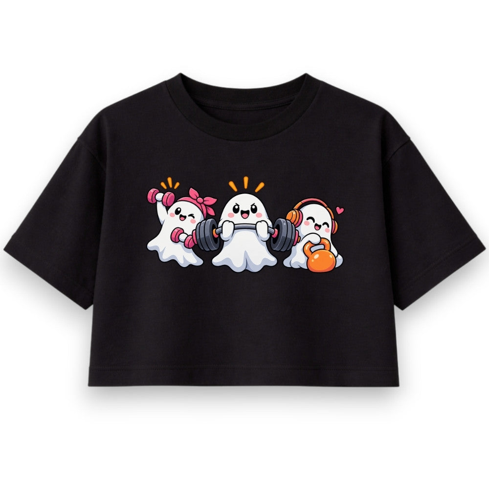 GHOST GAINS Oversize Crop Top Schwarz Frontprint