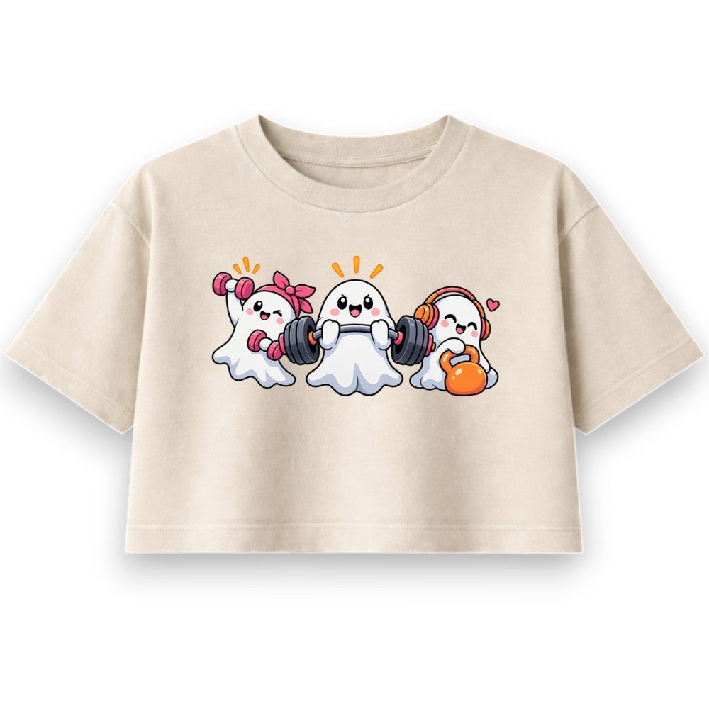 GHOST GAINS Oversize Crop Top Sand Frontprint