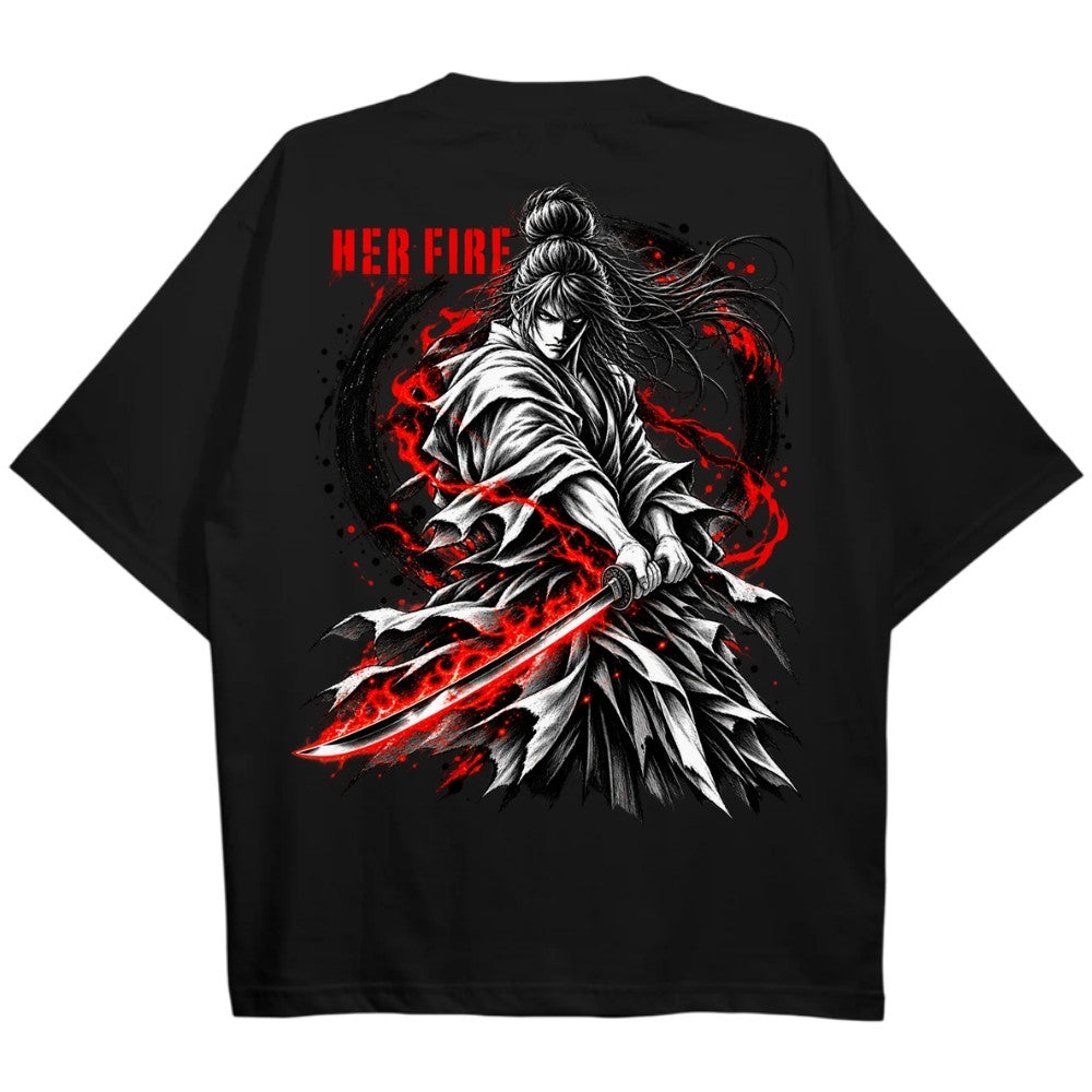 HER FIRE Oversize Shirt Schwarz Backprint