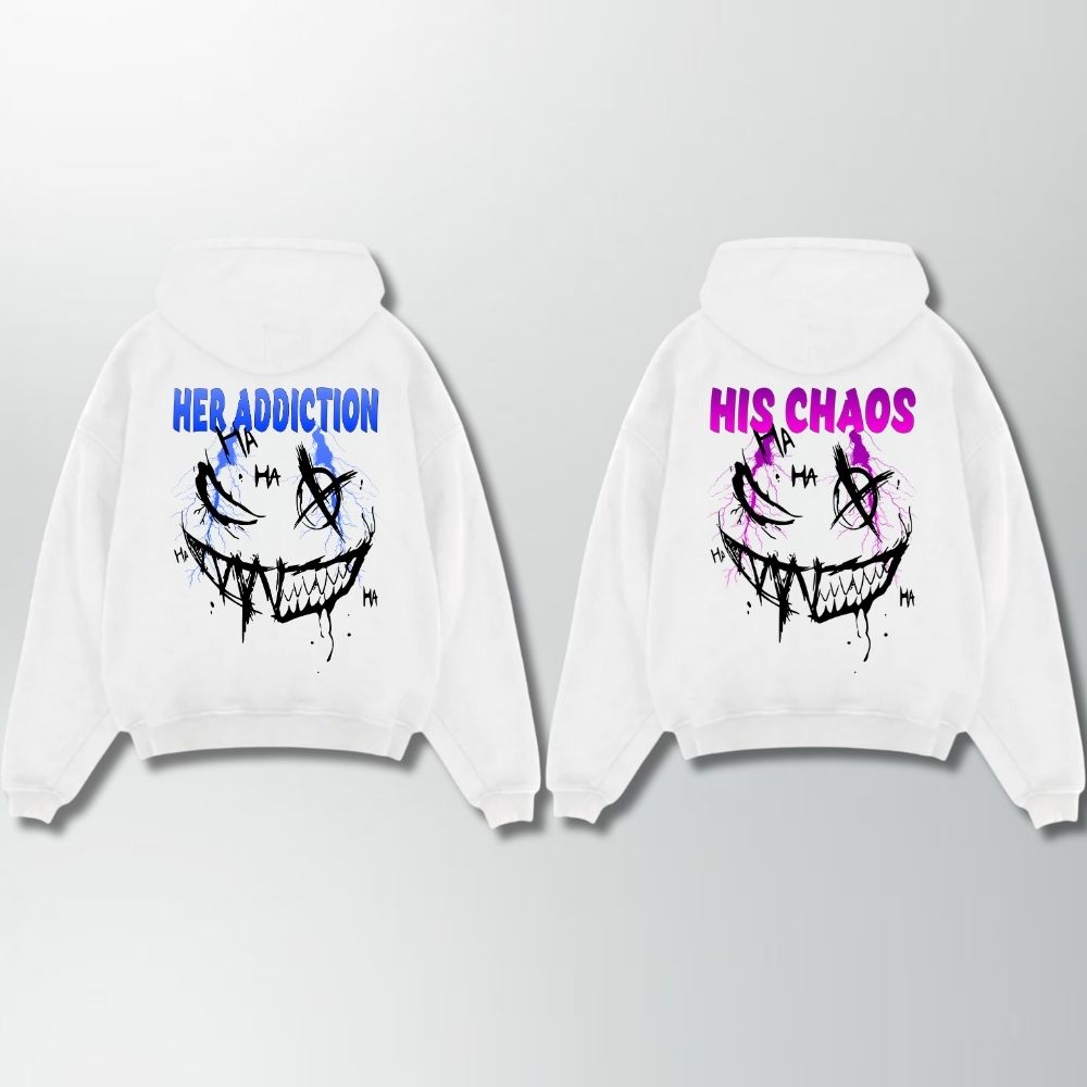 Her Addiction His Chaos Couple Oversize Hoodie
