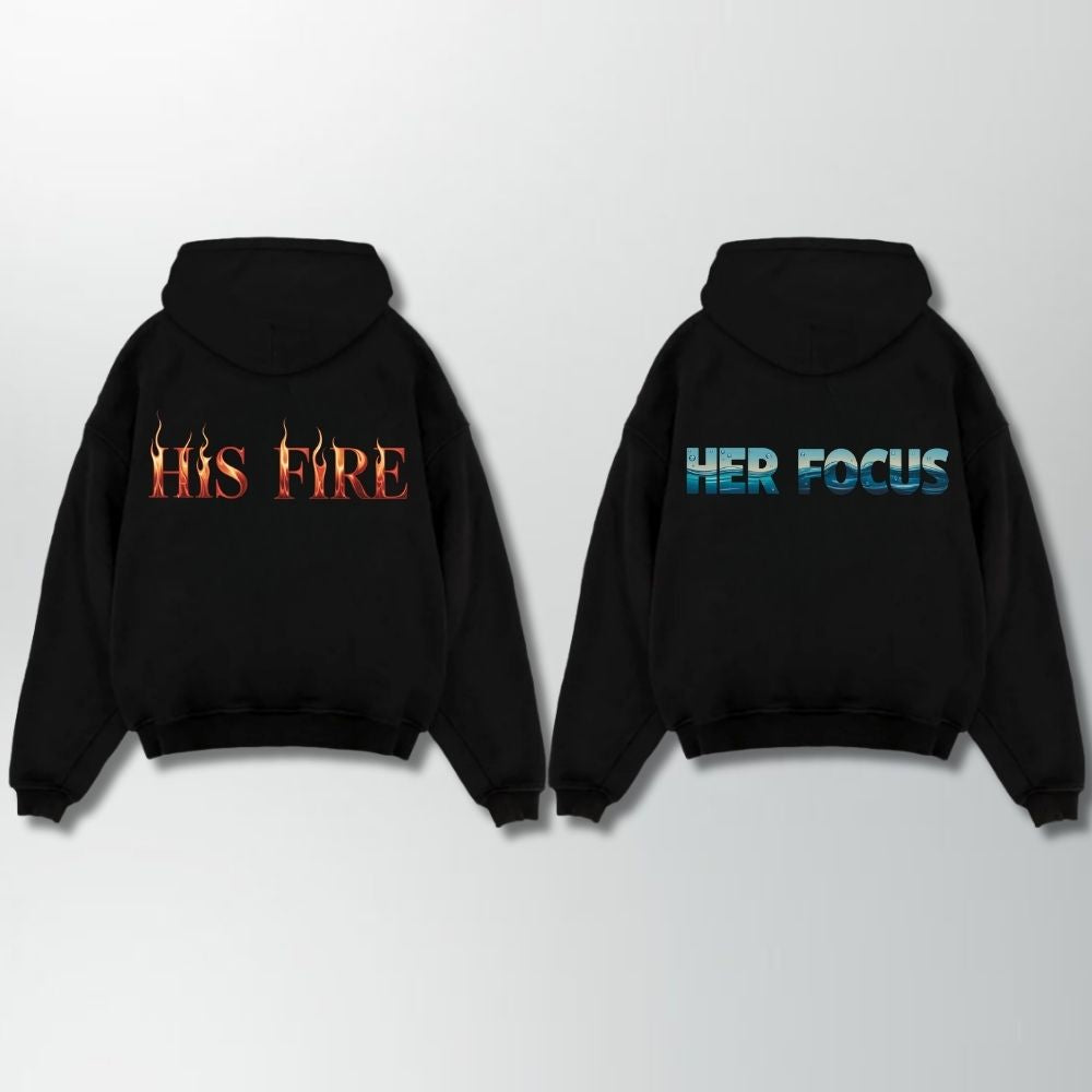 His Fire Her Focus Couple Oversize Hoodie