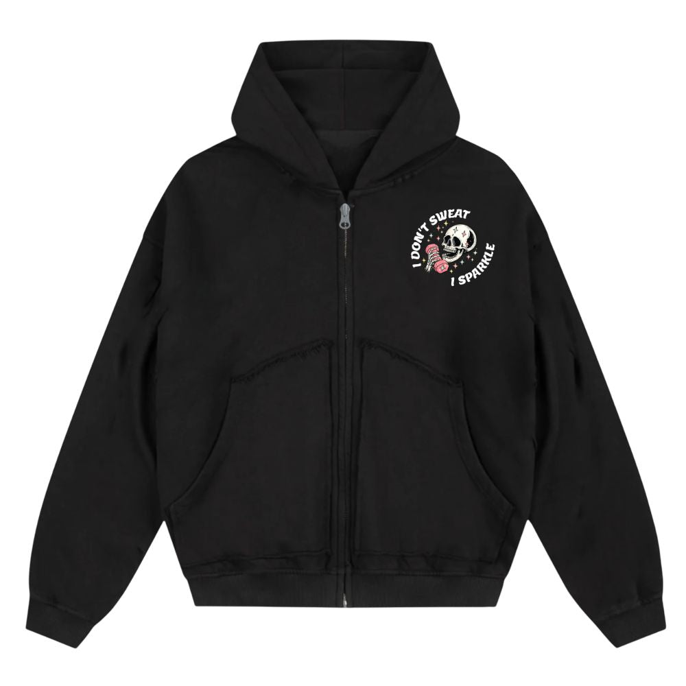 I Don't Sweat I Sparkle Oversize Zipper Hoodie