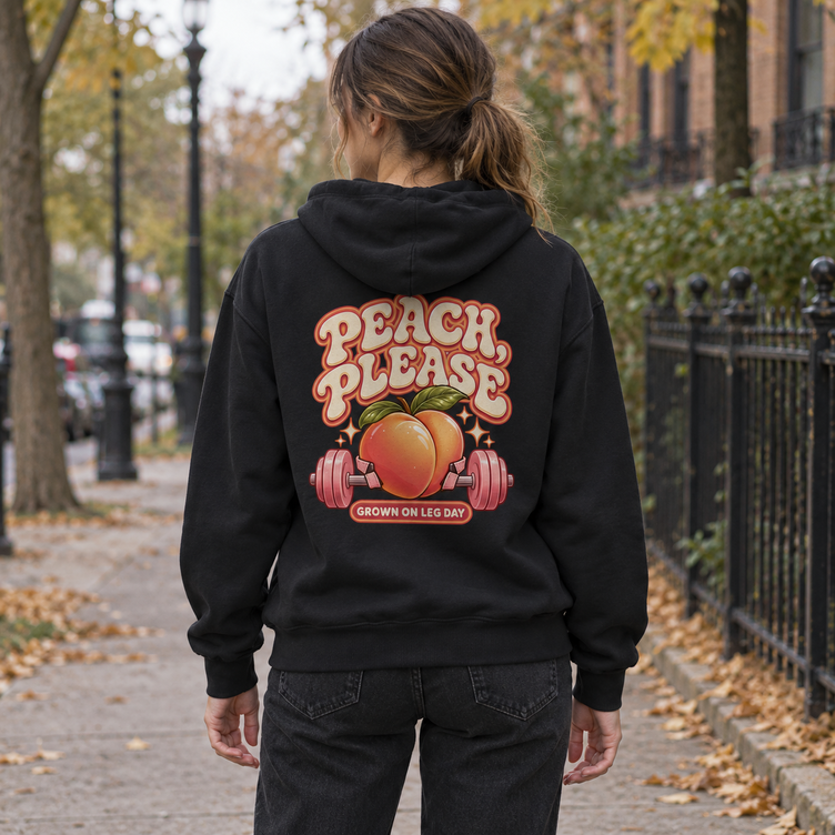 Peach Please Oversize Hoodie Schwarz Model Frau