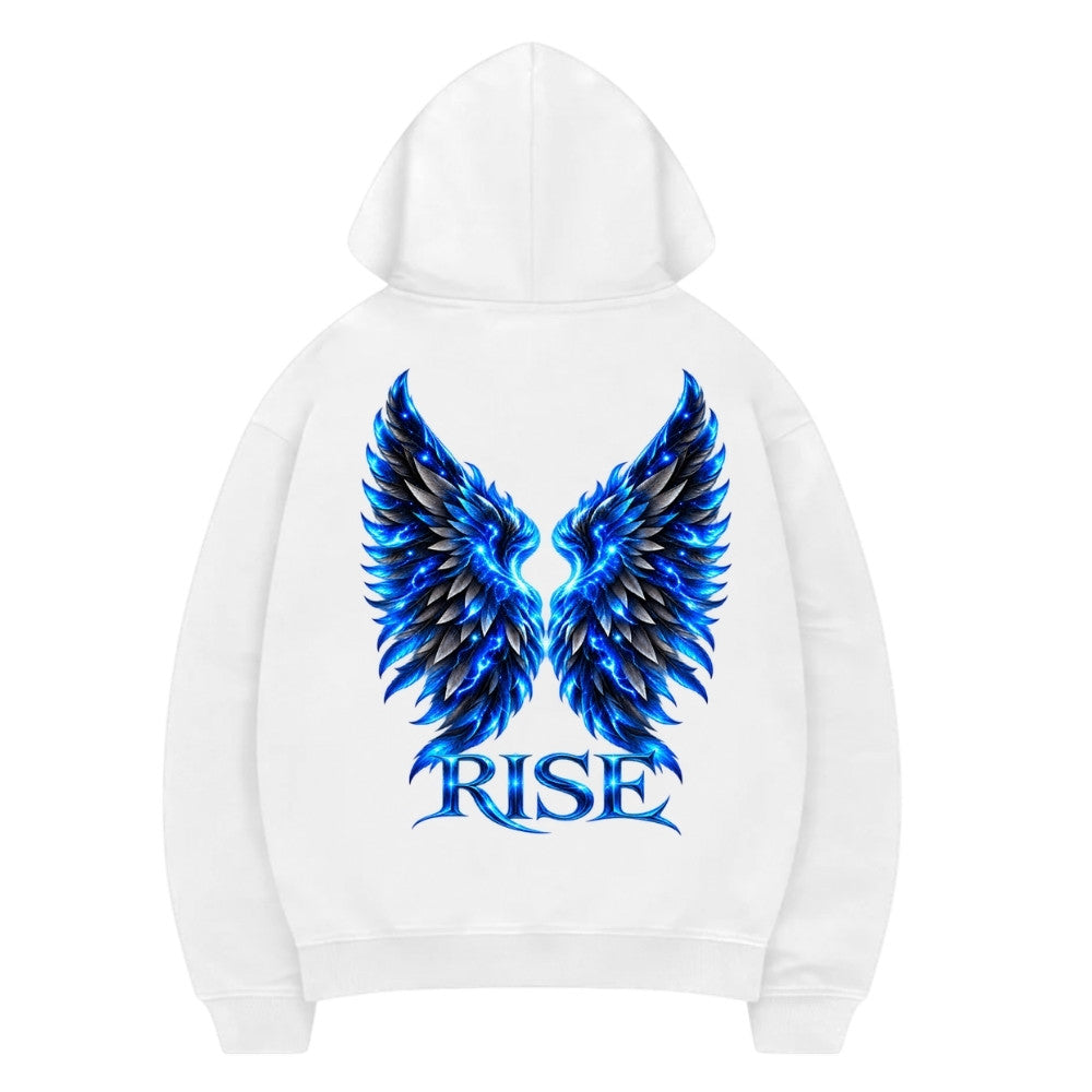RISE Premium Hoodie Weiß Backprint