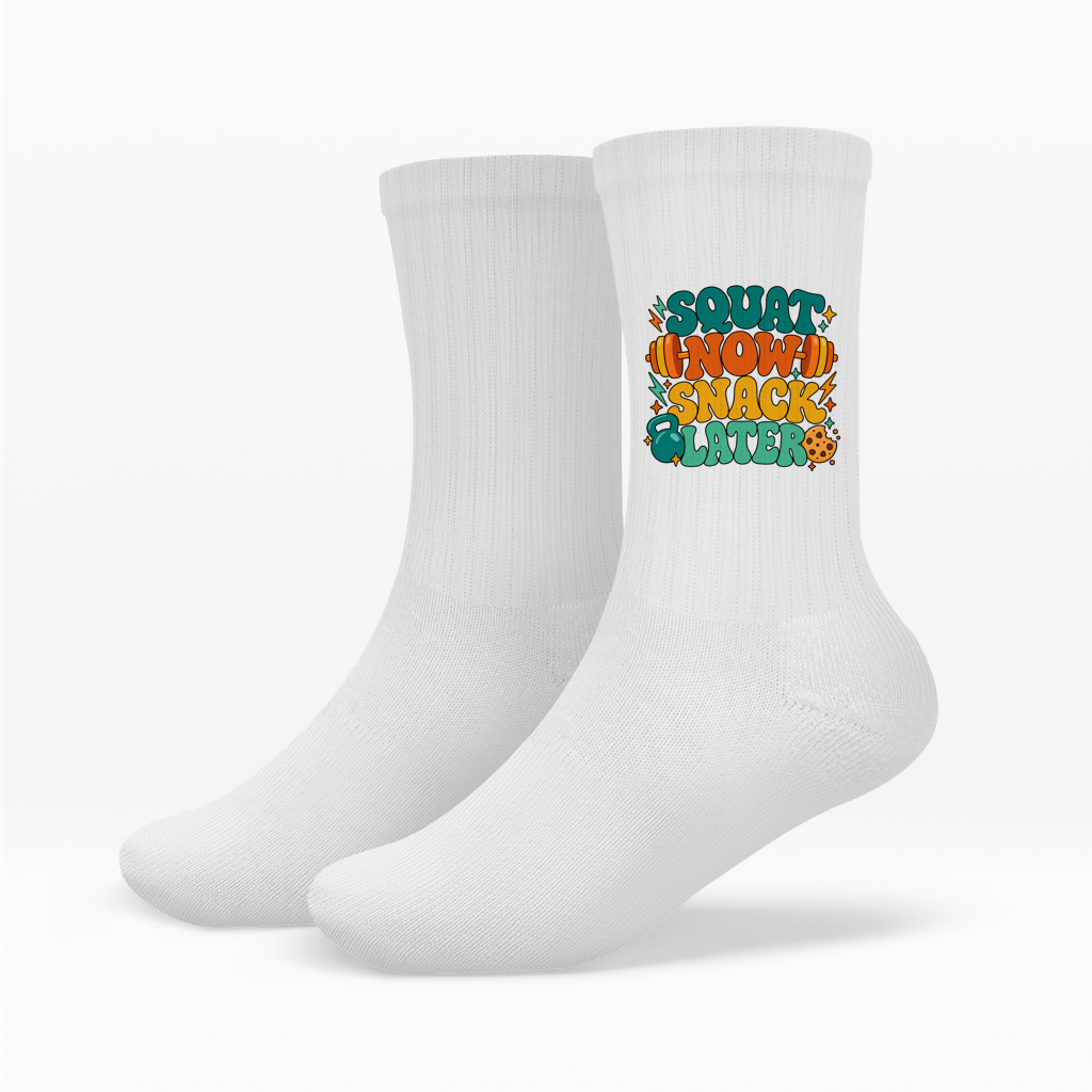 Squat Now Snack Later Crew Socken Weiß
