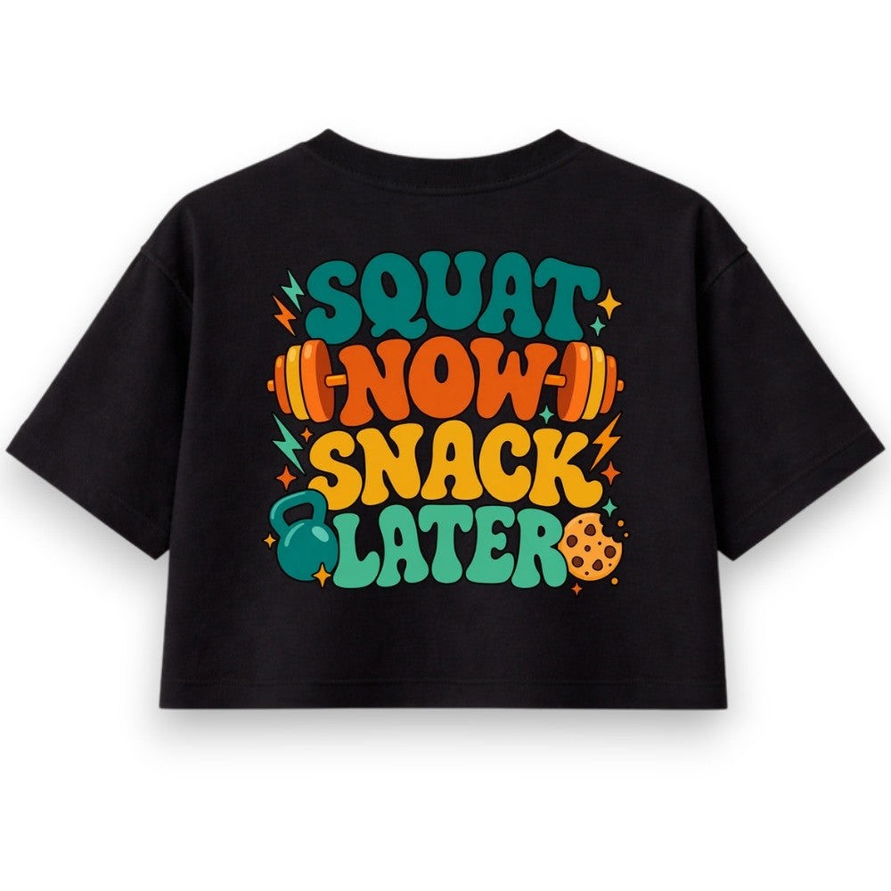 Squat Now Snack Later Oversize Crop Top Schwarz