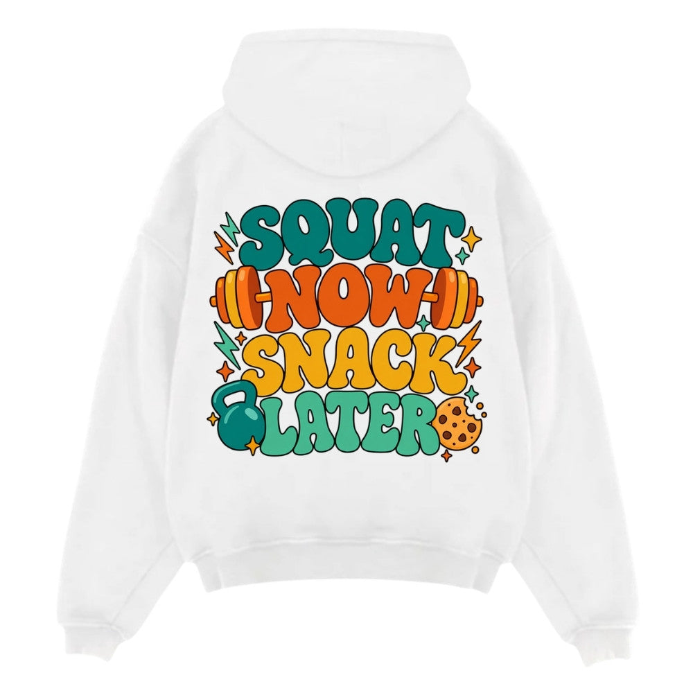 Squat Now Snack Later Oversize Hoodie Weiß