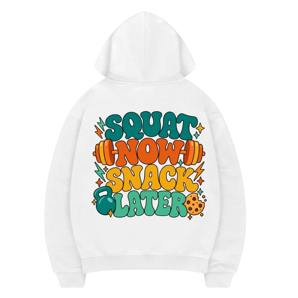 Squat Now Snack Later Premium Hoodie Weiß